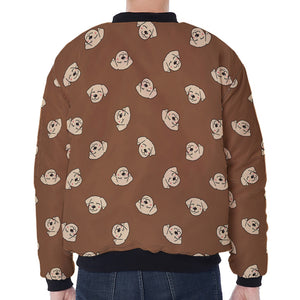 Happy Labrador Retriever Pattern Print Zip Sleeve Bomber Jacket