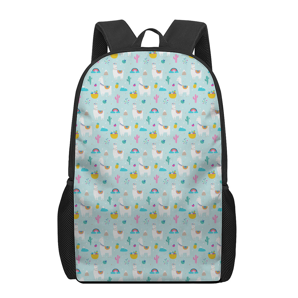 Happy Llama And Cactus Pattern Print 17 Inch Backpack