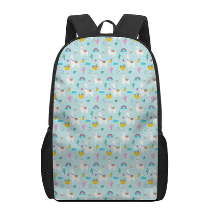 Happy Llama And Cactus Pattern Print 17 Inch Backpack