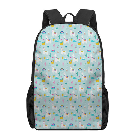 Happy Llama And Cactus Pattern Print 17 Inch Backpack