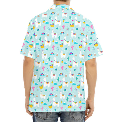 Happy Llama And Cactus Pattern Print Aloha Shirt