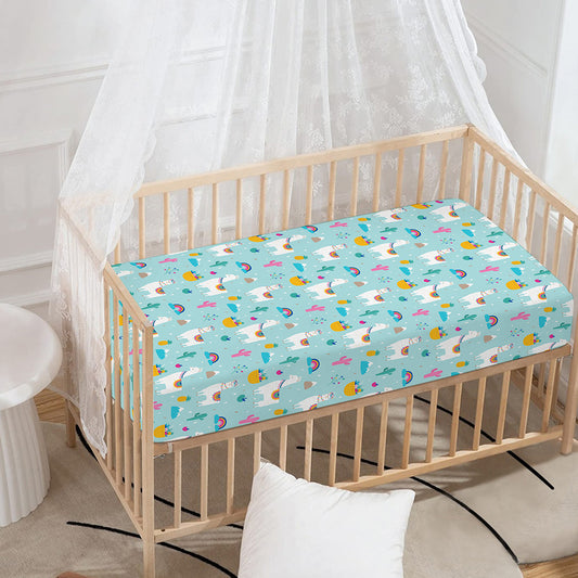 Happy Llama And Cactus Pattern Print Baby Crib Sheet