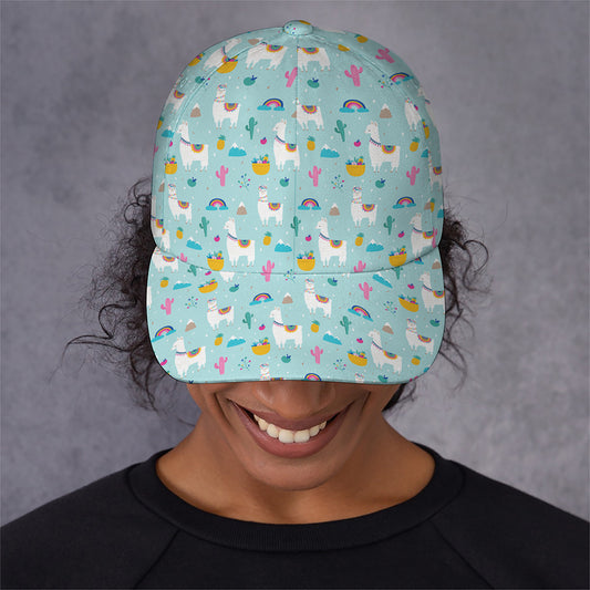 Happy Llama And Cactus Pattern Print Baseball Cap