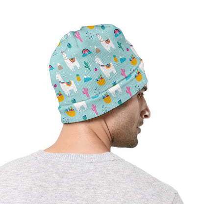 Happy Llama And Cactus Pattern Print Beanie