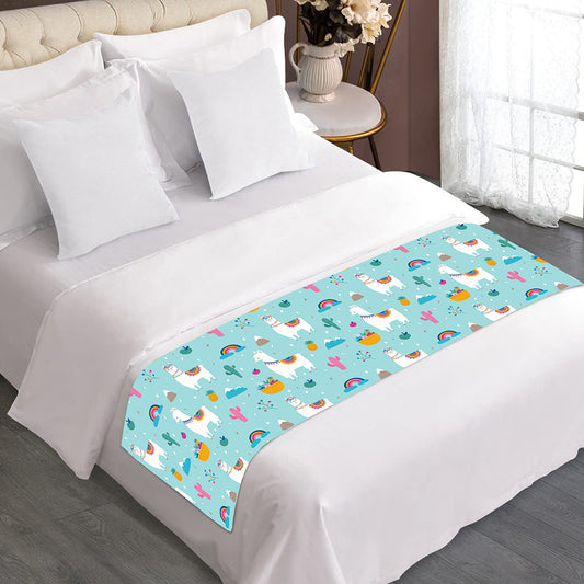 Happy Llama And Cactus Pattern Print Bed Runner
