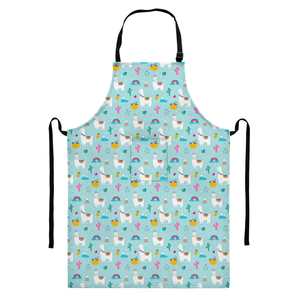 Happy Llama And Cactus Pattern Print Bib Apron With Pocket