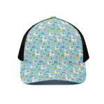 Happy Llama And Cactus Pattern Print Black Mesh Trucker Cap