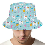 Happy Llama And Cactus Pattern Print Bucket Hat