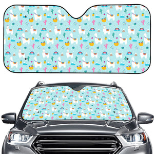 Happy Llama And Cactus Pattern Print Car Windshield Sun Shade