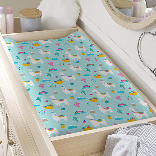 Happy Llama And Cactus Pattern Print Changing Pad Cover
