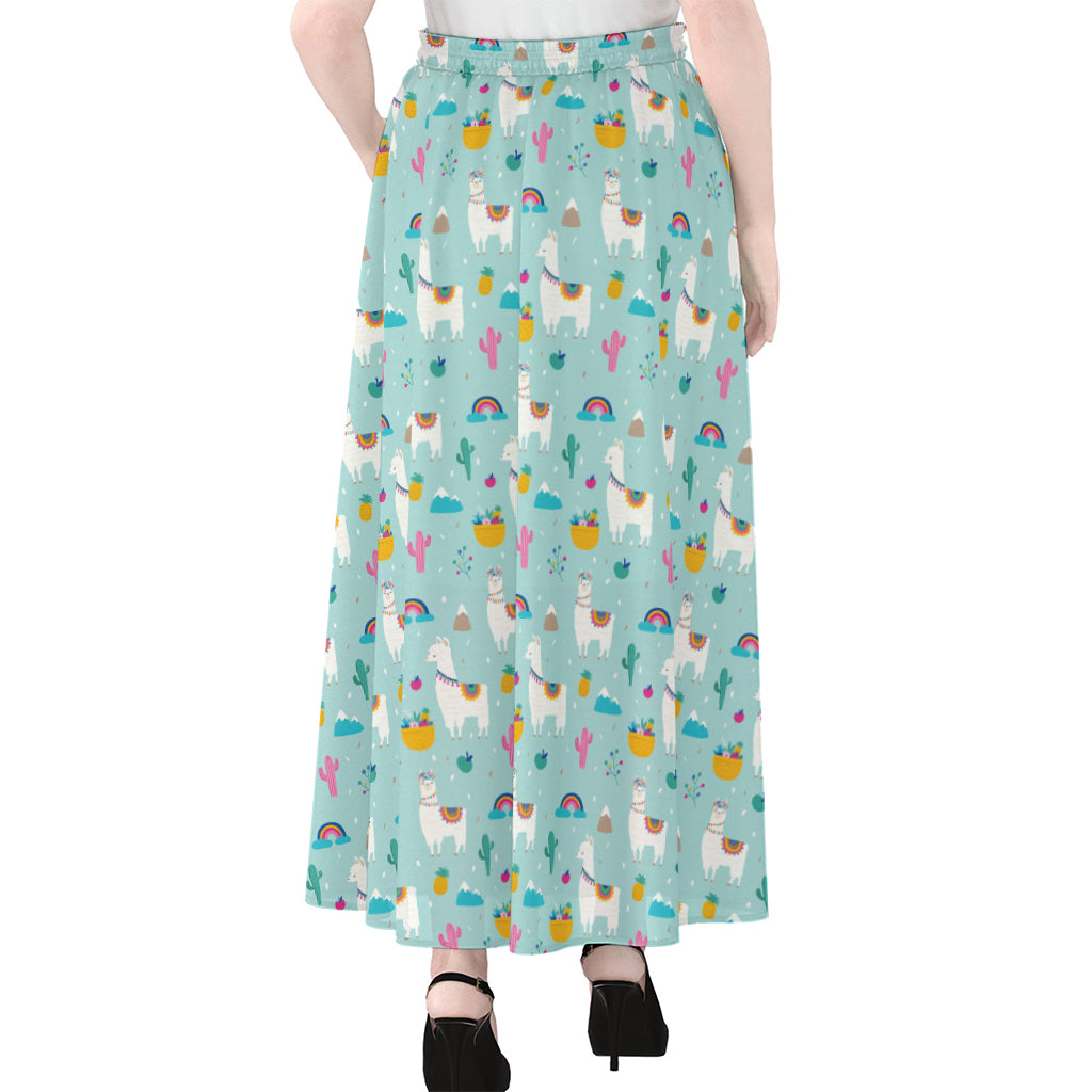 Happy Llama And Cactus Pattern Print Chiffon Maxi Skirt