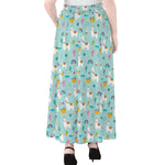 Happy Llama And Cactus Pattern Print Chiffon Maxi Skirt