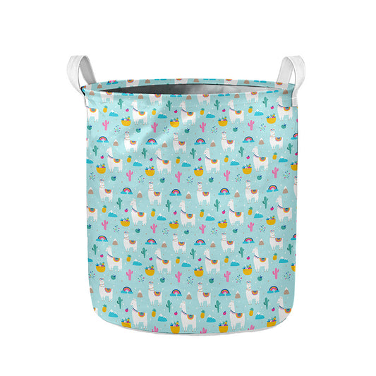 Happy Llama And Cactus Pattern Print Collapsible Laundry Basket