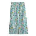 Happy Llama And Cactus Pattern Print Cotton Front Slit Maxi Skirt
