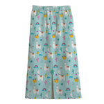 Happy Llama And Cactus Pattern Print Cotton Front Slit Maxi Skirt