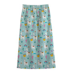 Happy Llama And Cactus Pattern Print Cotton Front Slit Maxi Skirt