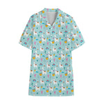 Happy Llama And Cactus Pattern Print Cotton Hawaiian Shirt