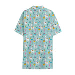 Happy Llama And Cactus Pattern Print Cotton Hawaiian Shirt