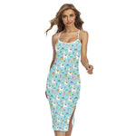 Happy Llama And Cactus Pattern Print Cross Back Cami Dress