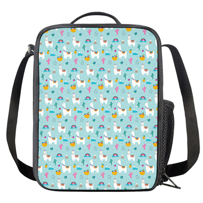 Happy Llama And Cactus Pattern Print Crossbody Lunch Bag