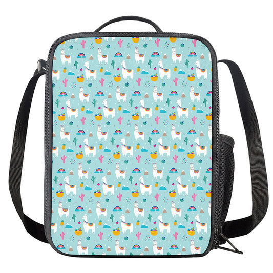 Happy Llama And Cactus Pattern Print Crossbody Lunch Bag