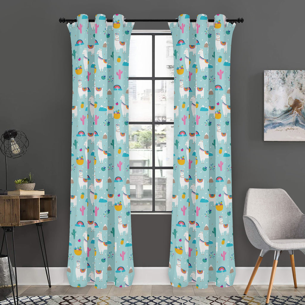 Happy Llama And Cactus Pattern Print Curtain