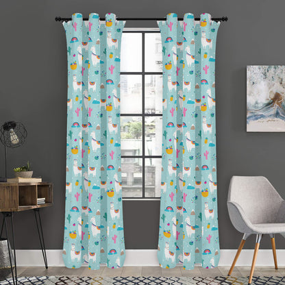 Happy Llama And Cactus Pattern Print Curtain