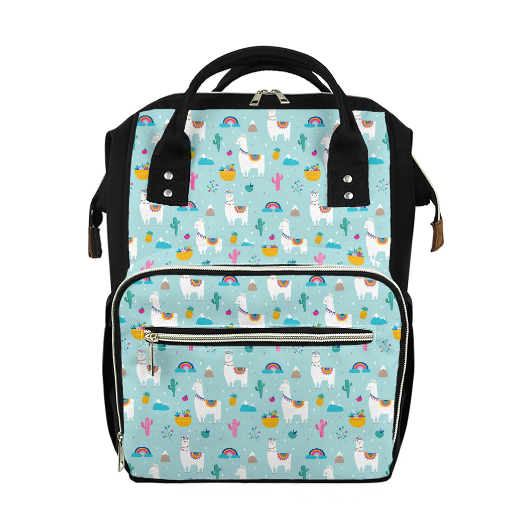 Happy Llama And Cactus Pattern Print Diaper Bag