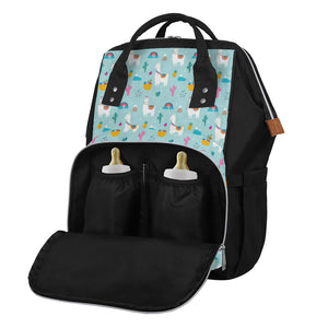 Happy Llama And Cactus Pattern Print Diaper Bag