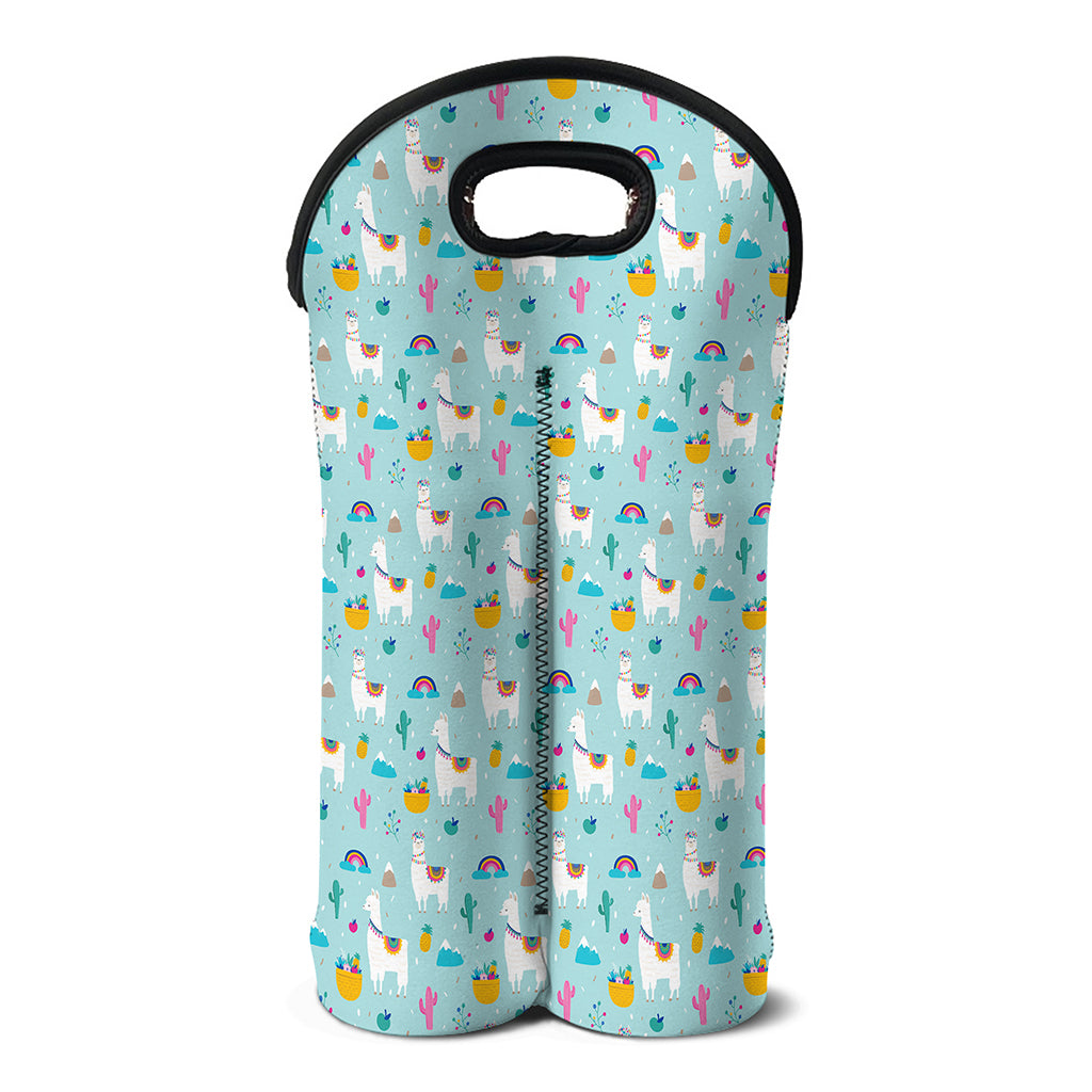 Happy Llama And Cactus Pattern Print Double Neoprene Wine Tote