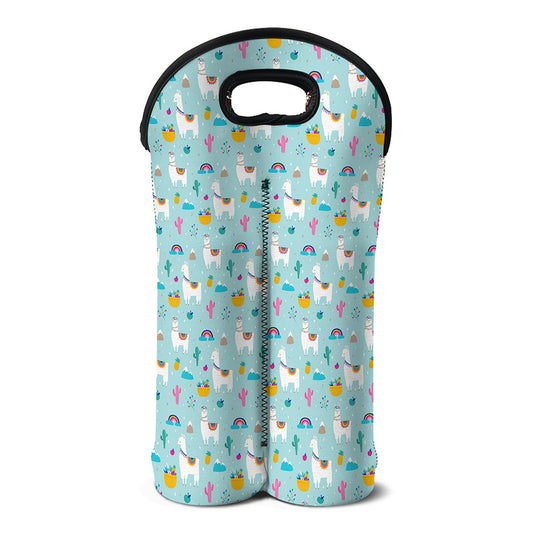 Happy Llama And Cactus Pattern Print Double Neoprene Wine Tote