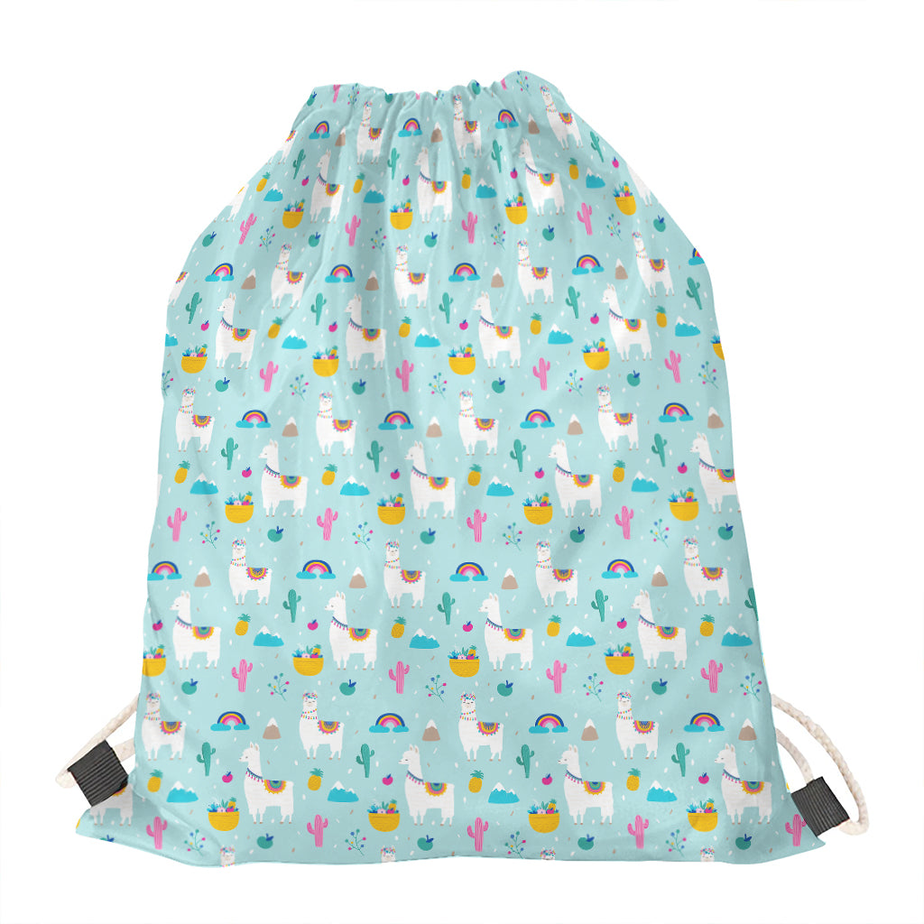 Happy Llama And Cactus Pattern Print Drawstring Bag