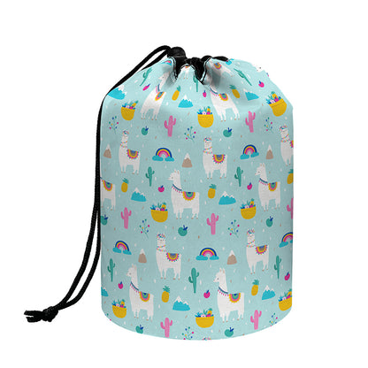 Happy Llama And Cactus Pattern Print Drawstring Makeup Bag