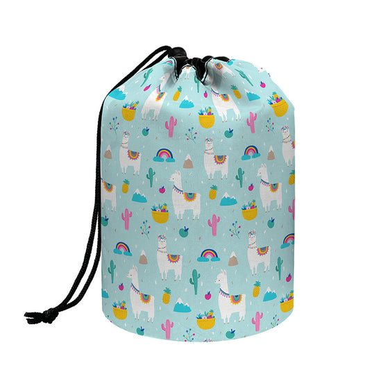 Happy Llama And Cactus Pattern Print Drawstring Makeup Bag