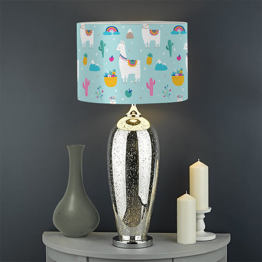 Happy Llama And Cactus Pattern Print Drum Lamp Shade