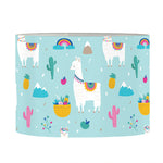 Happy Llama And Cactus Pattern Print Drum Lamp Shade