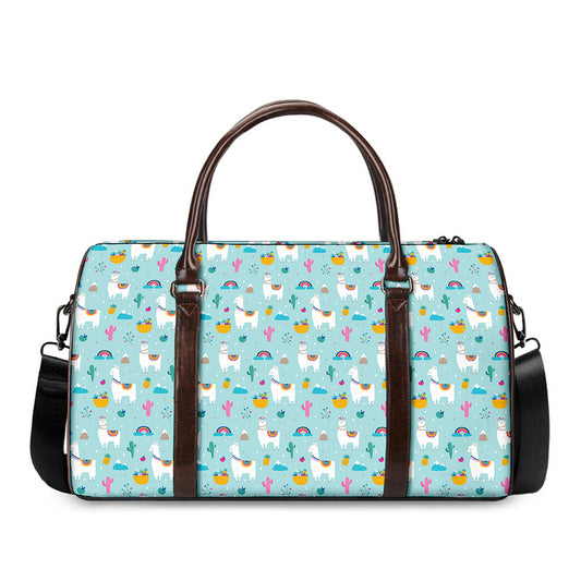 Happy Llama And Cactus Pattern Print Duffle Bag