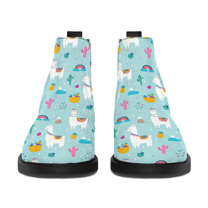 Happy Llama And Cactus Pattern Print Flat Ankle Boots