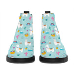 Happy Llama And Cactus Pattern Print Flat Ankle Boots