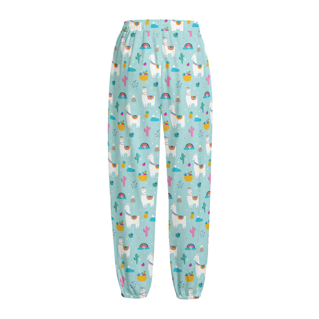 Happy Llama And Cactus Pattern Print Fleece Lined Knit Pants