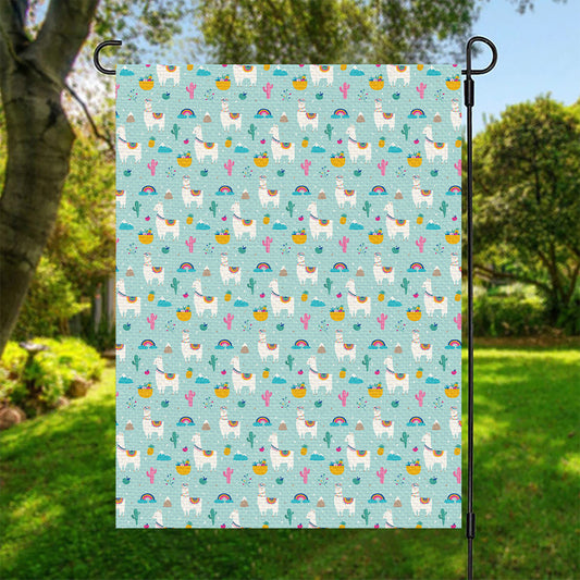 Happy Llama And Cactus Pattern Print Garden Flag