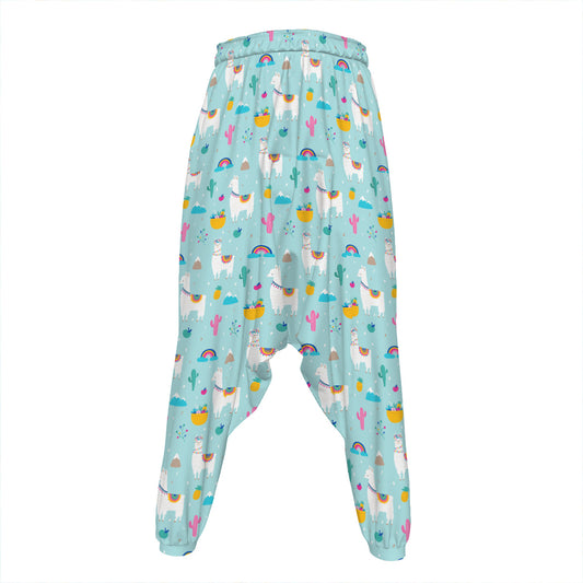 Happy Llama And Cactus Pattern Print Hammer Pants