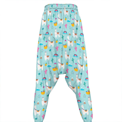 Happy Llama And Cactus Pattern Print Hammer Pants