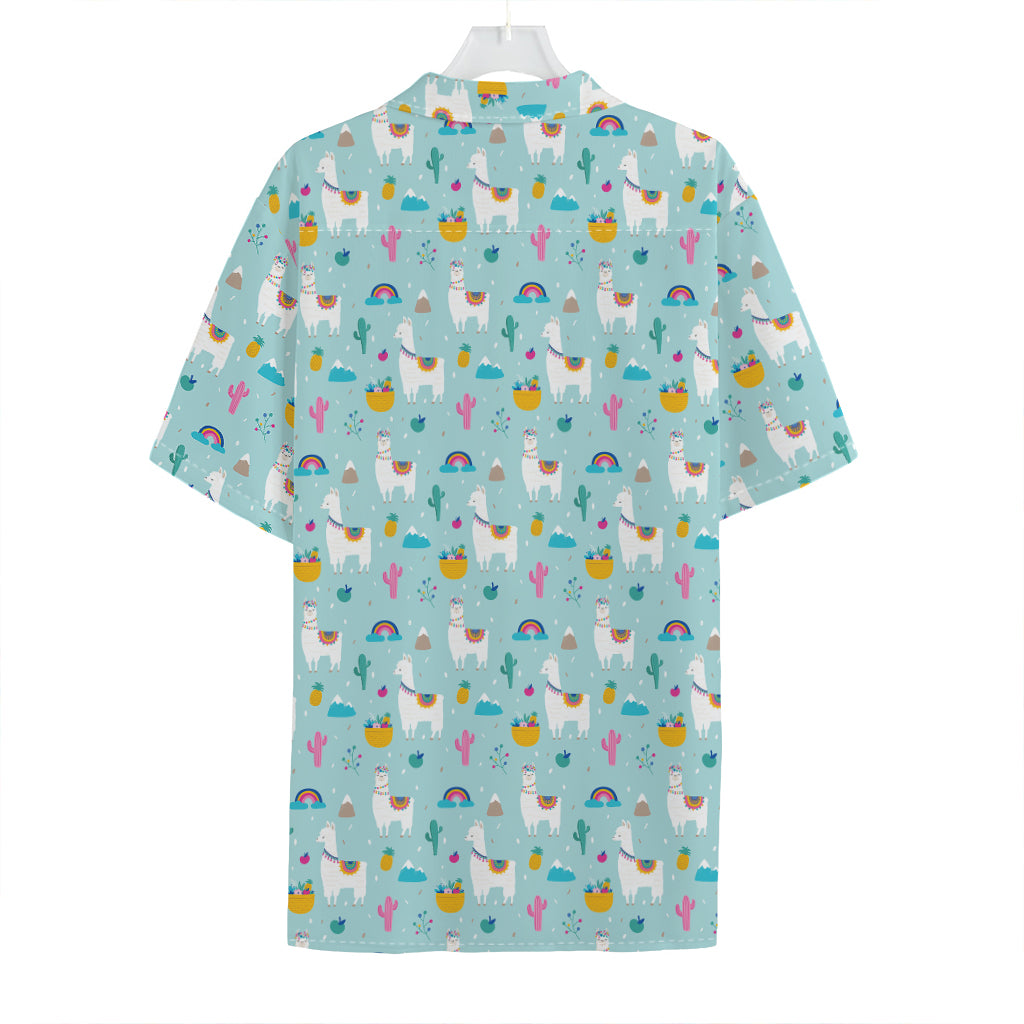 Happy Llama And Cactus Pattern Print Hawaiian Shirt