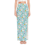 Happy Llama And Cactus Pattern Print High Slit Maxi Skirt