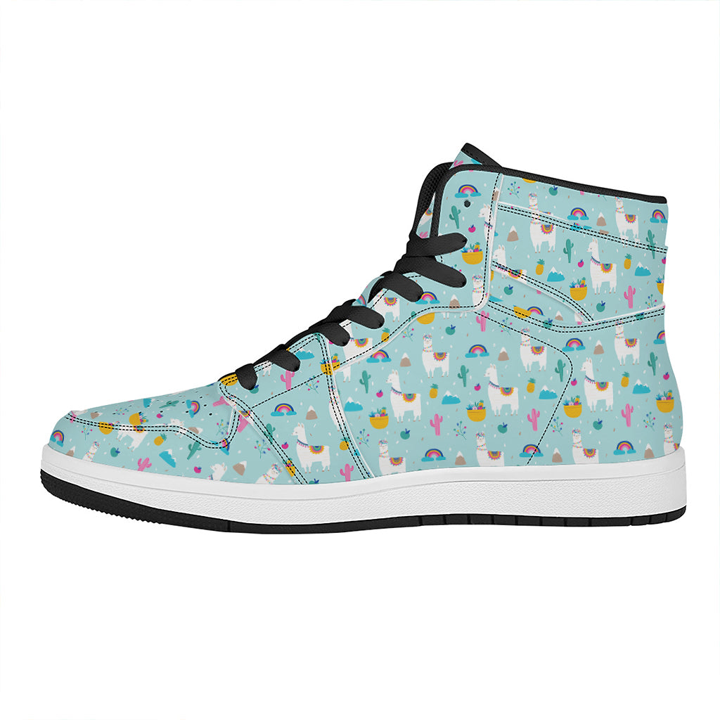 Happy Llama And Cactus Pattern Print High Top Leather Sneakers