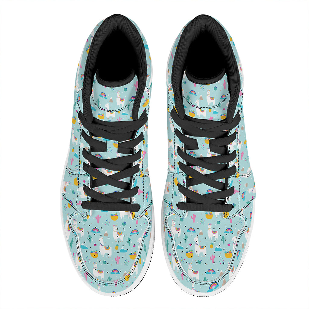 Happy Llama And Cactus Pattern Print High Top Leather Sneakers
