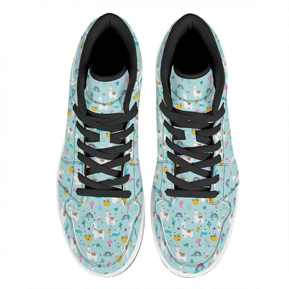 Happy Llama And Cactus Pattern Print High Top Leather Sneakers