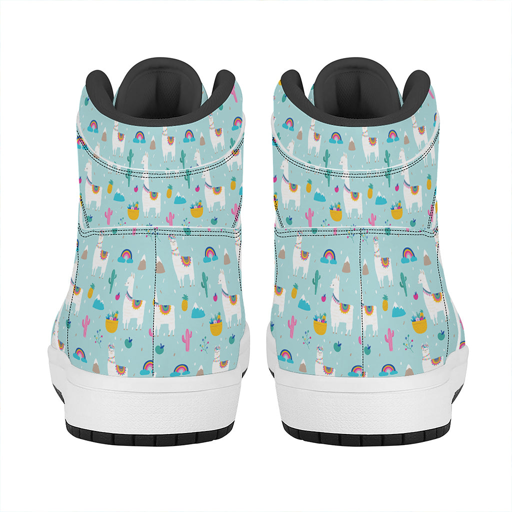 Happy Llama And Cactus Pattern Print High Top Leather Sneakers