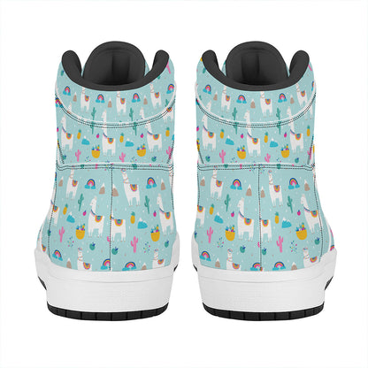 Happy Llama And Cactus Pattern Print High Top Leather Sneakers